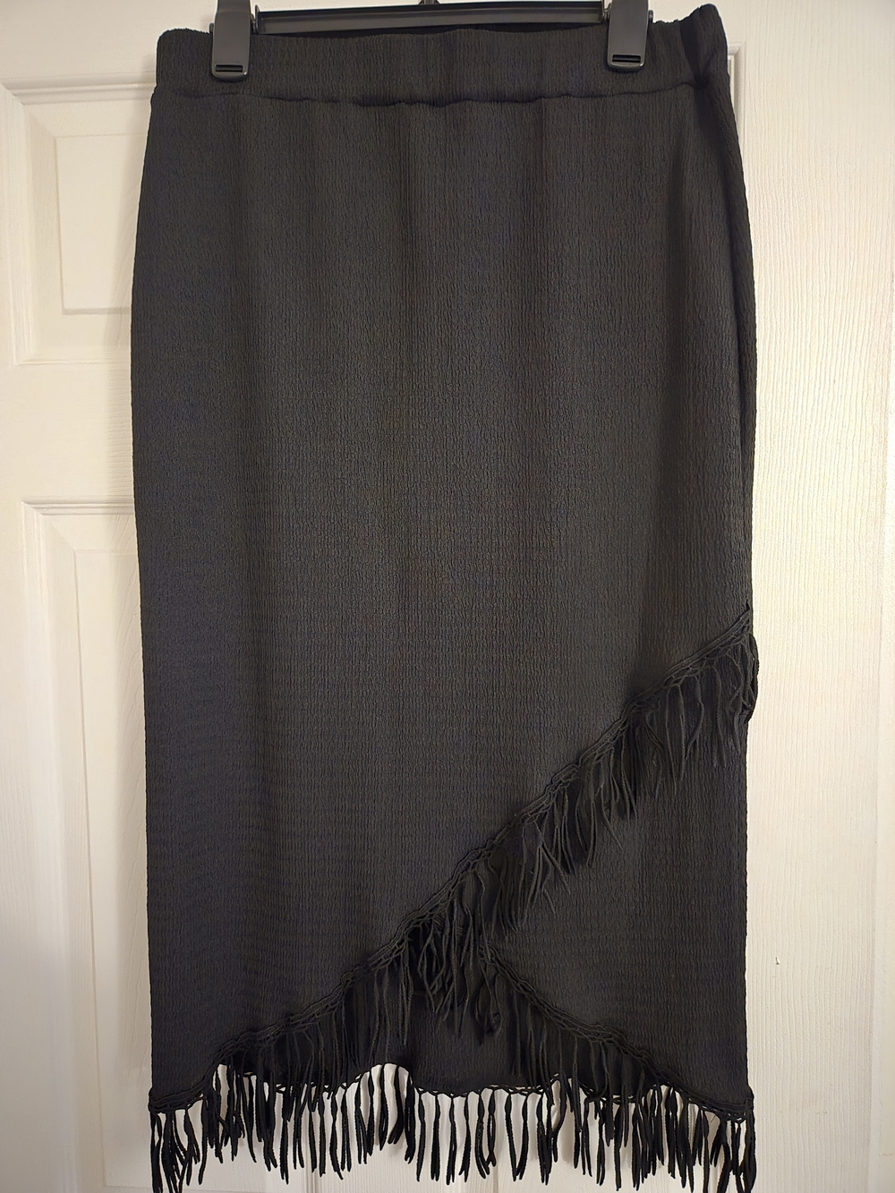 Black Fringe Midi Skirt - Women's Classic Style